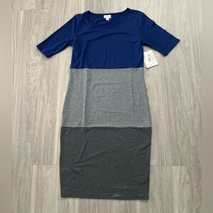LuLaRoe Navy and Charcoal Block Midi Dress xsmall